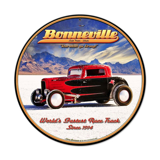 Bonneville, Automotive, Round Metal Sign, 14 X 14 Inches