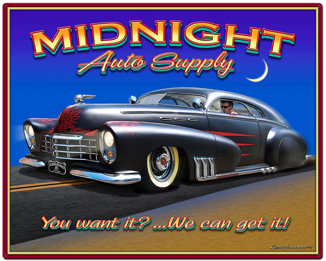 Midnight Auto Supply, Licensed Products/Larry Grossman, Satin Metal Sign, 24 X 30 Inches
