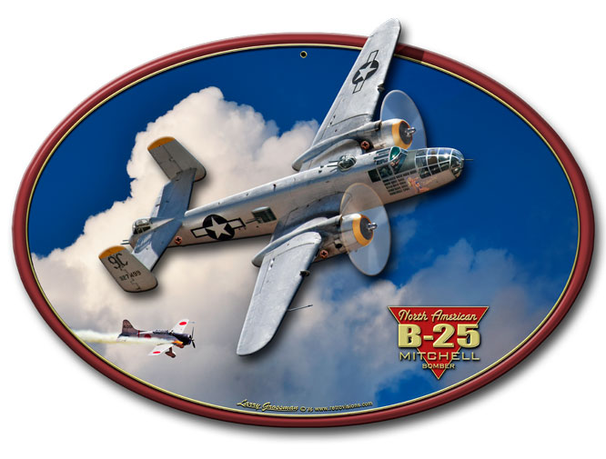 3-D B-25 MITCHEL BOMBER, Licensed Products/All American Art by Larry Grossman, 3D-METAL SIGN, 20 X 12 Inches