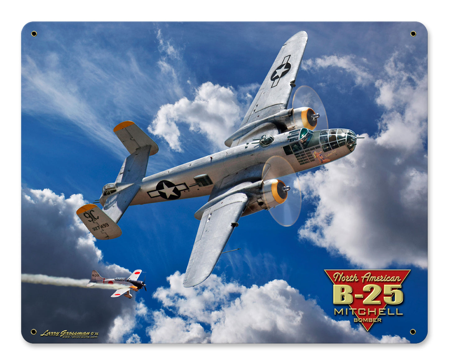 B-25 MITCHELL BOMBER, Licensed Products/All American Art by Larry Grossman, SATIN METAL SIGN, 30 X 24 Inches