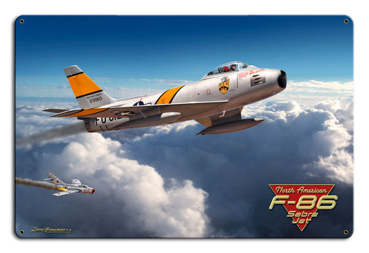 F-86 SABER JET 18X12, Licensed Products/All American Art by Larry Grossman, SATIN METAL SIGN, 18 X 12 Inches