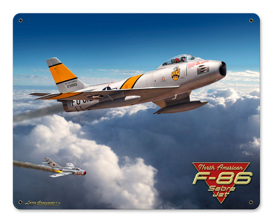 F-86 SABER JET 15X12, Licensed Products/All American Art by Larry Grossman, SATIN METAL SIGN, 15 X 12 Inches