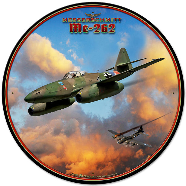 Me-262 Jet, Featured Artists/All American Art by Larry Grossman, Round, 28 X 28 Inches