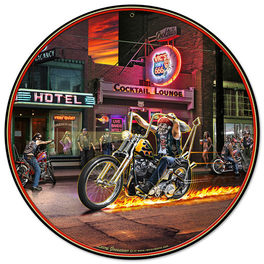 Highway To Hell, Featured Artists/All American Art by Larry Grossman, Round, 14 X 14 Inches