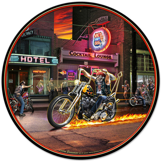 Highway To Hell, Featured Artists/All American Art by Larry Grossman, Round, 28 X 28 Inches