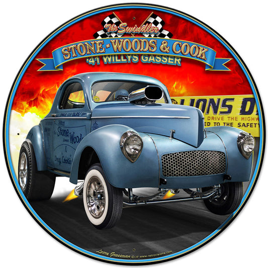 1941 S.W.C. Willys Gasser, Featured Artists/All American Art by Larry Grossman, Round, 28 X 28 Inches