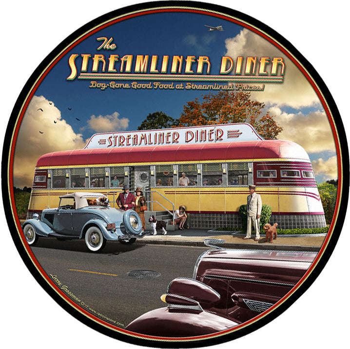 Streamliner Diner, Automobile, Round, 14 X 14 Inches