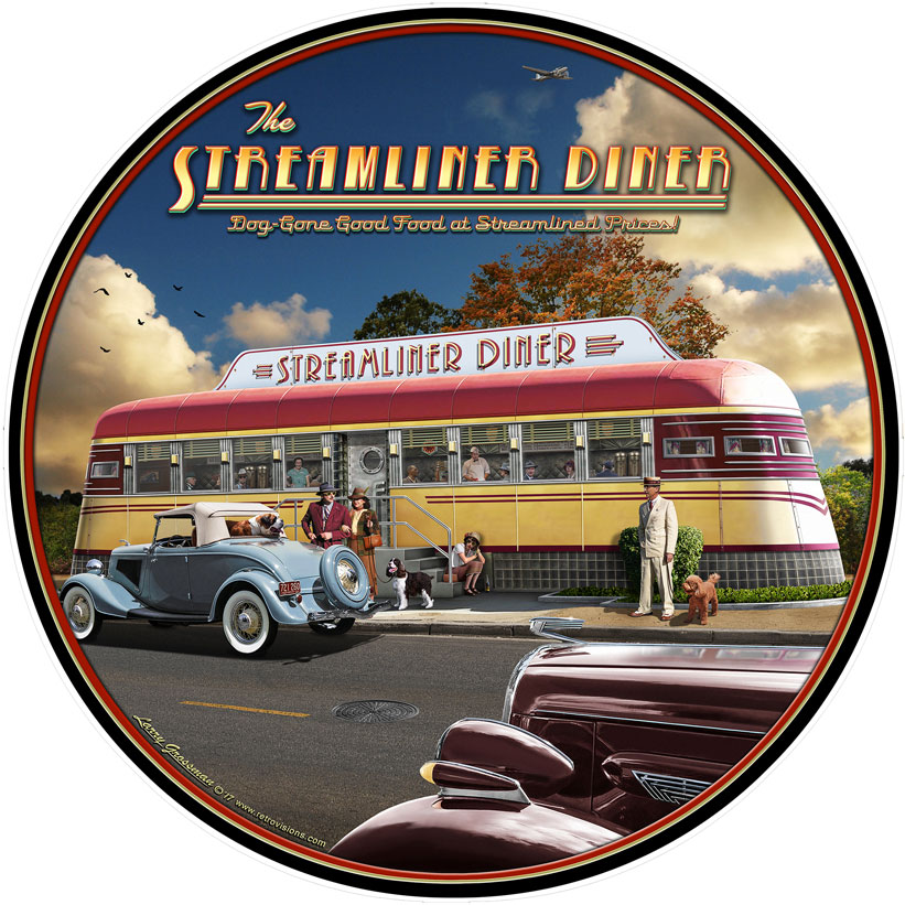 Streamliner Diner, Automobile, Round, 28 X 28 Inches