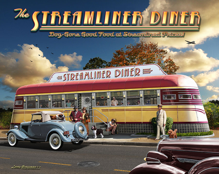 Streamliner Diner, Automobile, Satin, 15 X 12 Inches