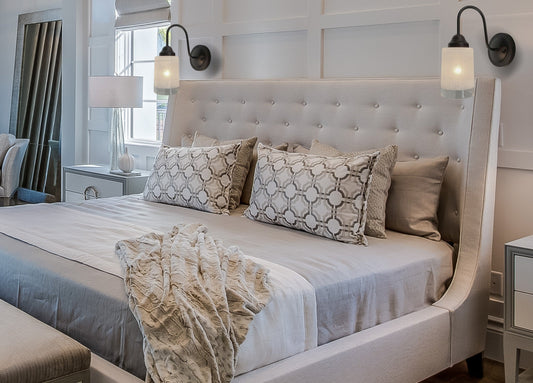 Modern Farmhouse Linen & Clear Glass Wall Sconce Lighting