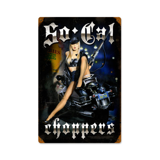 So Cal Choppers, Pinup Girls, Vintage Metal Sign, 12 X 18 Inches