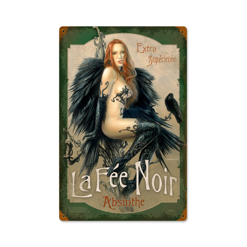 Black Fairy Absinthe, Pinup Girls, Vintage Metal Sign, 12 X 18 Inches