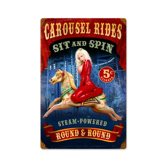 Round and Round Nude, Pinup Girls, Vintage Metal Sign, 12 X 18 Inches