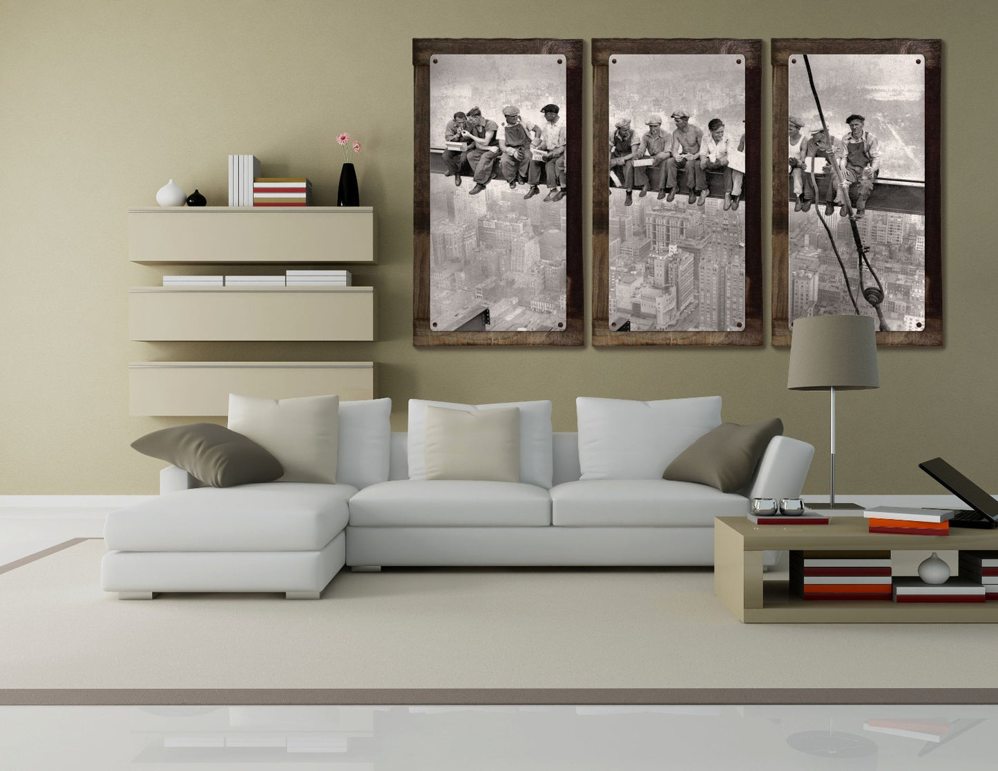 Lunch Atop A Skyscraper, METAL, Triptych, 3 Panel, On American Steel, Optional Barn Wood Frame, Wall Decor, Wall Art, 54"x36"