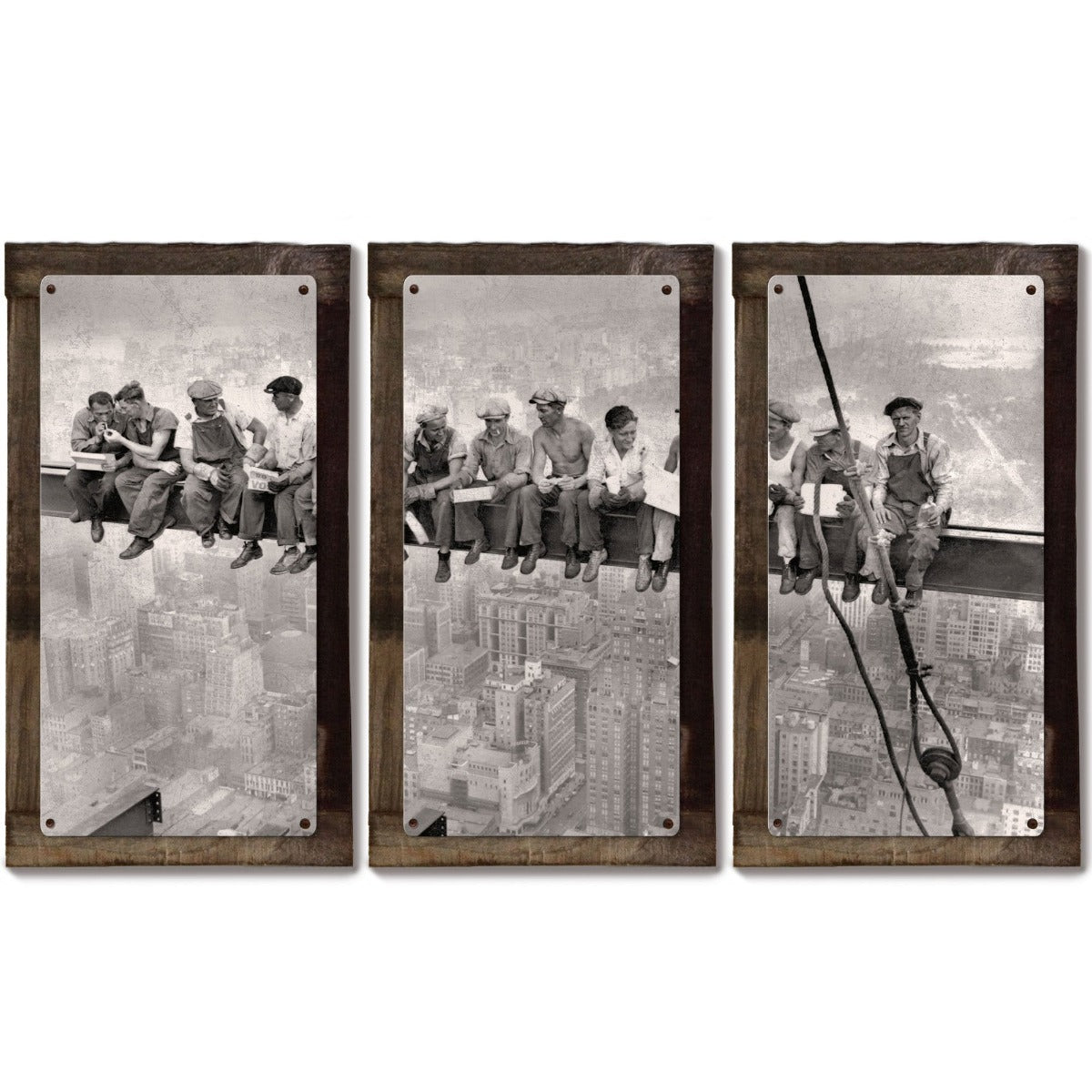 Lunch Atop A Skyscraper, METAL, Triptych, 3 Panel, On American Steel, Optional Barn Wood Frame, Wall Decor, Wall Art, 54"x36"