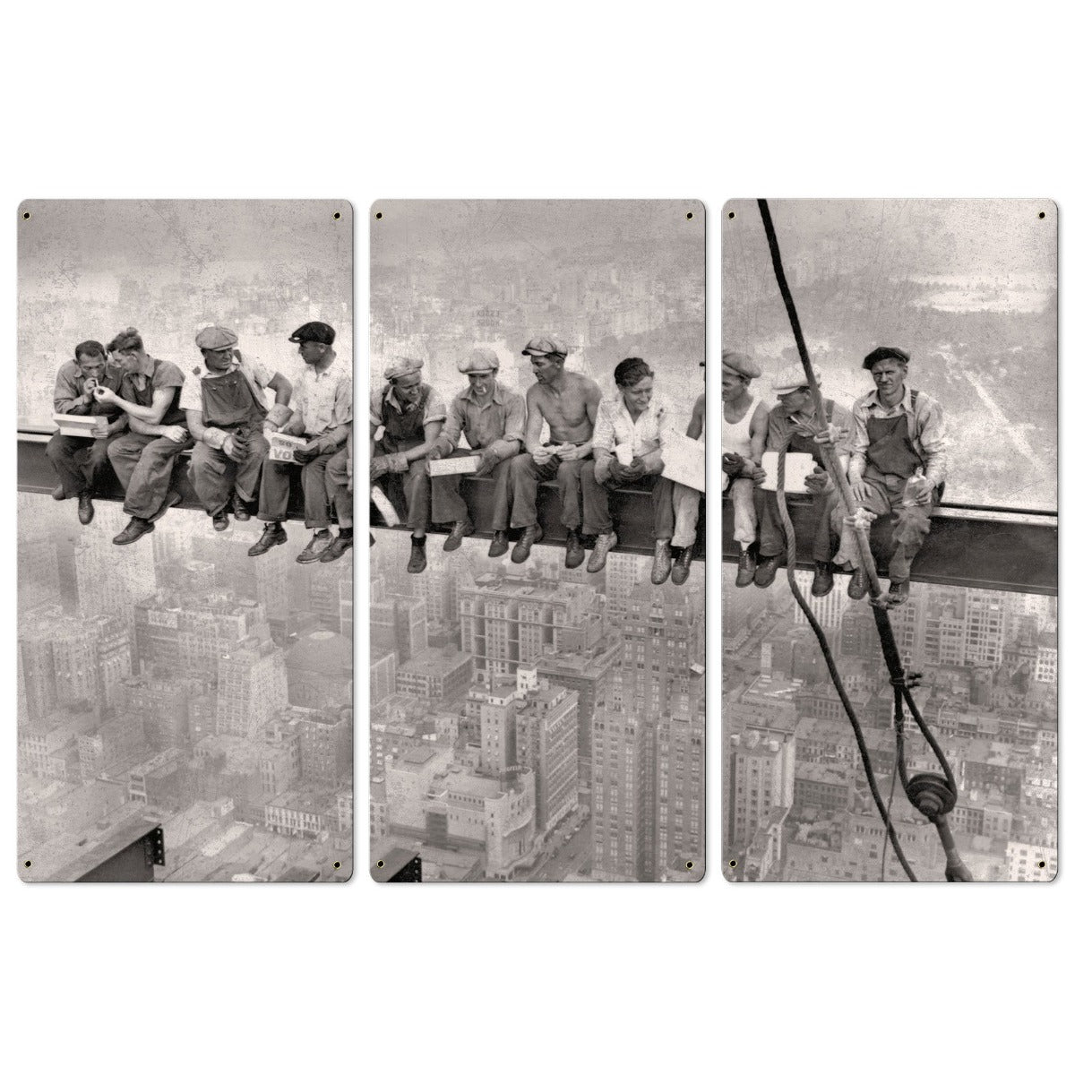 Lunch Atop A Skyscraper, METAL, Triptych, 3 Panel, On American Steel, Optional Barn Wood Frame, Wall Decor, Wall Art, 54"x36"