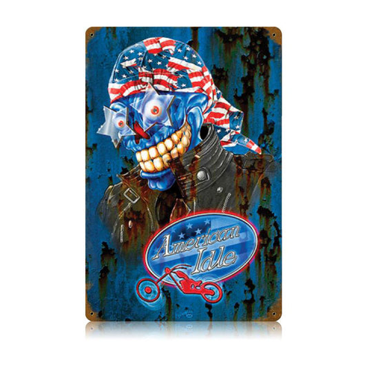 American Idle, Motorcycle, Vintage Metal Sign, 12 X 18 Inches