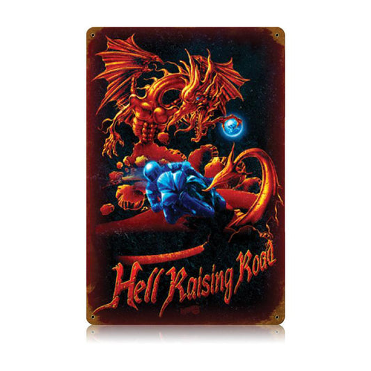 Hell Raising Road, Motorcycle, Vintage Metal Sign, 12 X 18 Inches