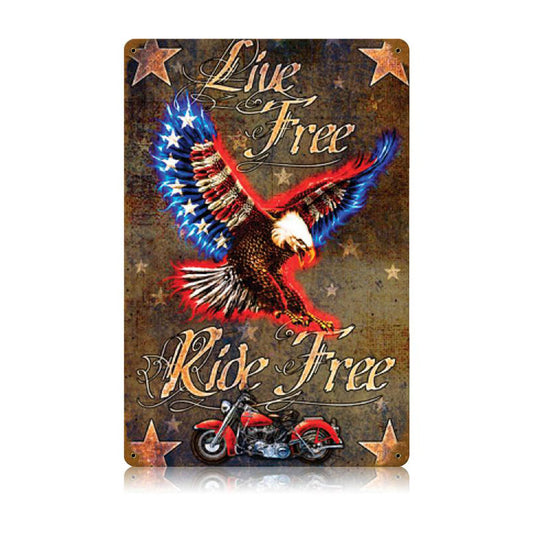 Live Free Die Free, Motorcycle, Vintage Metal Sign, 12 X 18 Inches