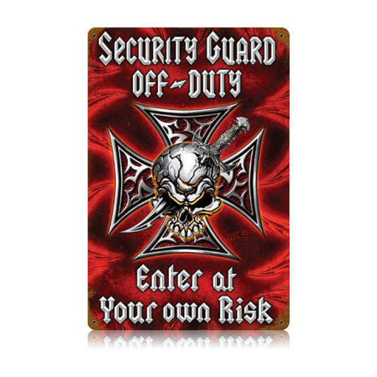 Security Off Duty, Motorcycle, Vintage Metal Sign, 12 X 18 Inches