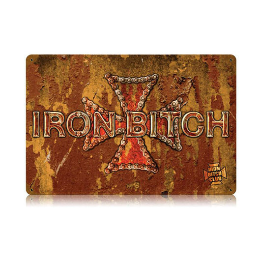 Iron Bitch, Motorcycle, Vintage Metal Sign, 18 X 12 Inches
