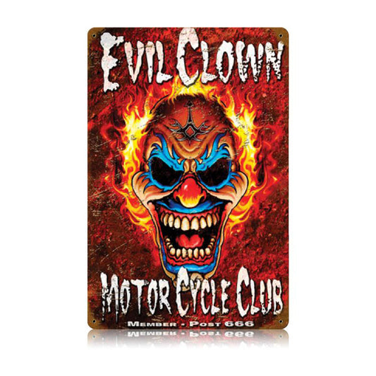 Evil Clown, Motorcycle, Vintage Metal Sign, 12 X 18 Inches
