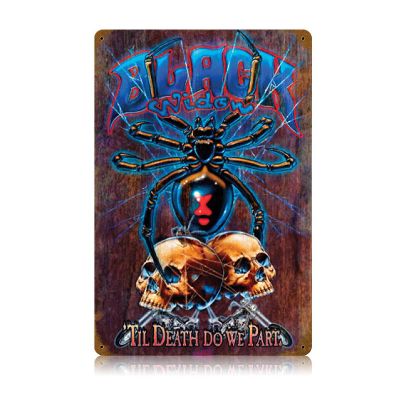 Black Widow Rustic, Motorcycle, Vintage Metal Sign, 12 X 18 Inches
