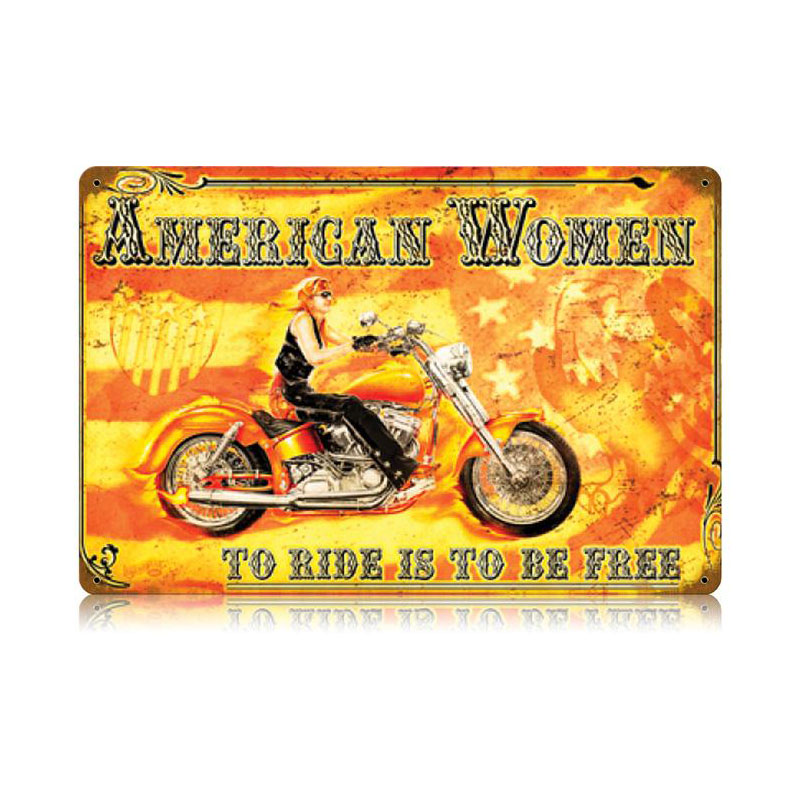 American Women, Motorcycle, Vintage Metal Sign, 18 X 12 Inches