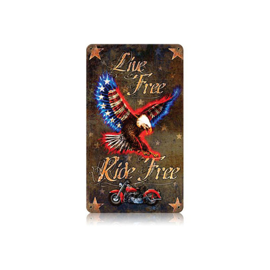 Live Free, Motorcycle, Vintage Metal Sign, 8 X 14 Inches