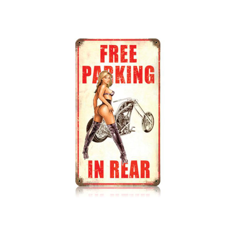 Free Parking, Motorcycle, Vintage Metal Sign, 8 X 14 Inches