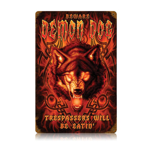 Demon Dog, Motorcycle, Vintage Metal Sign, 12 X 18 Inches