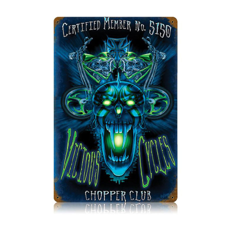 Vicious Cycles, Motorcycle, Vintage Metal Sign, 12 X 18 Inches