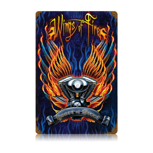Wings of Fire, Motorcycle, Vintage Metal Sign, 12 X 18 Inches