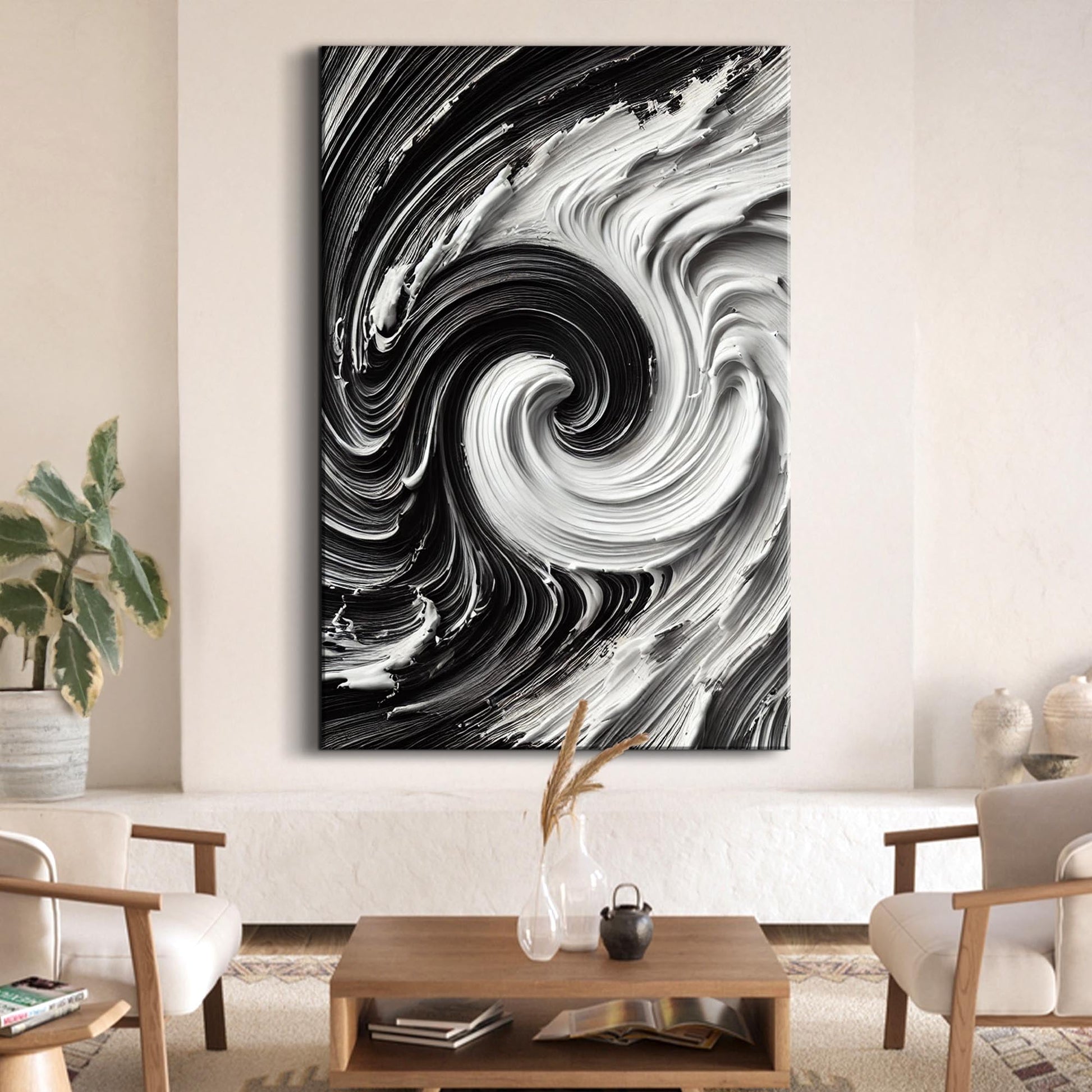 Modern Black and White Waves Wall Art