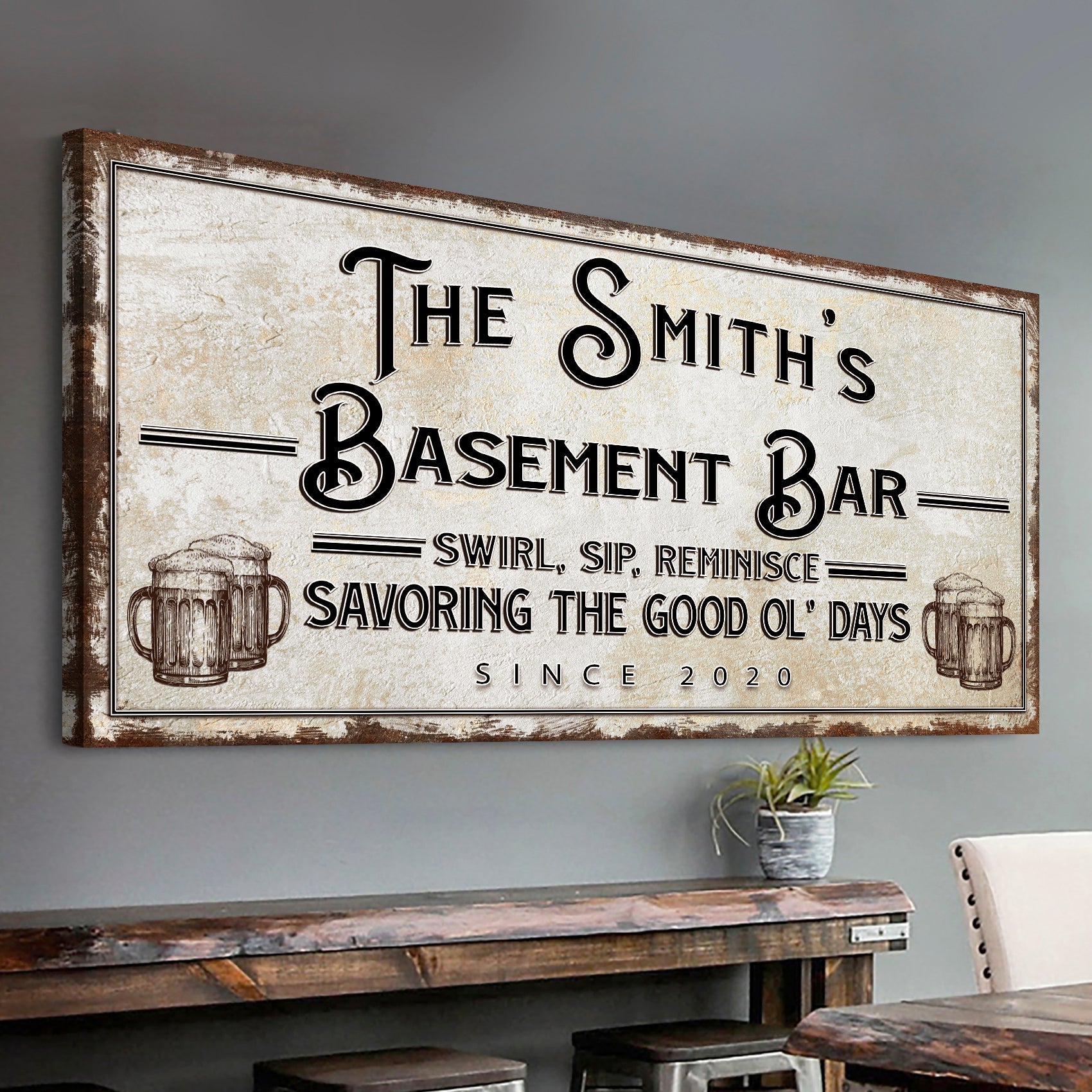 Swirl, Sip, Reminisce Basement Bar Sign