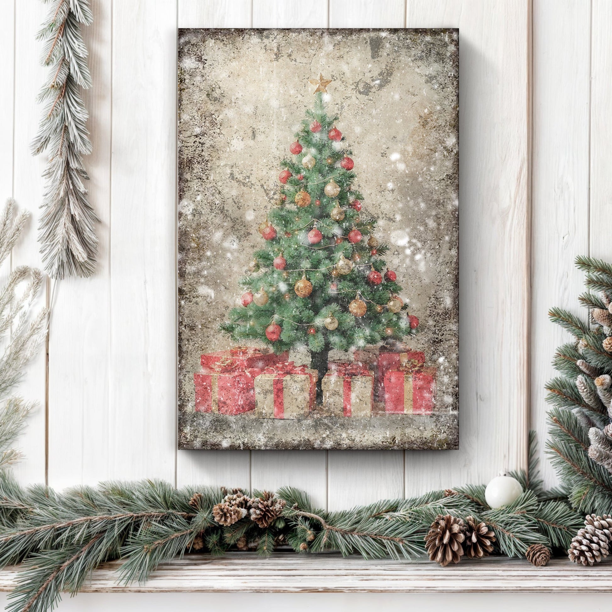 Vintage Christmas Tree With Gifts Wall Art III