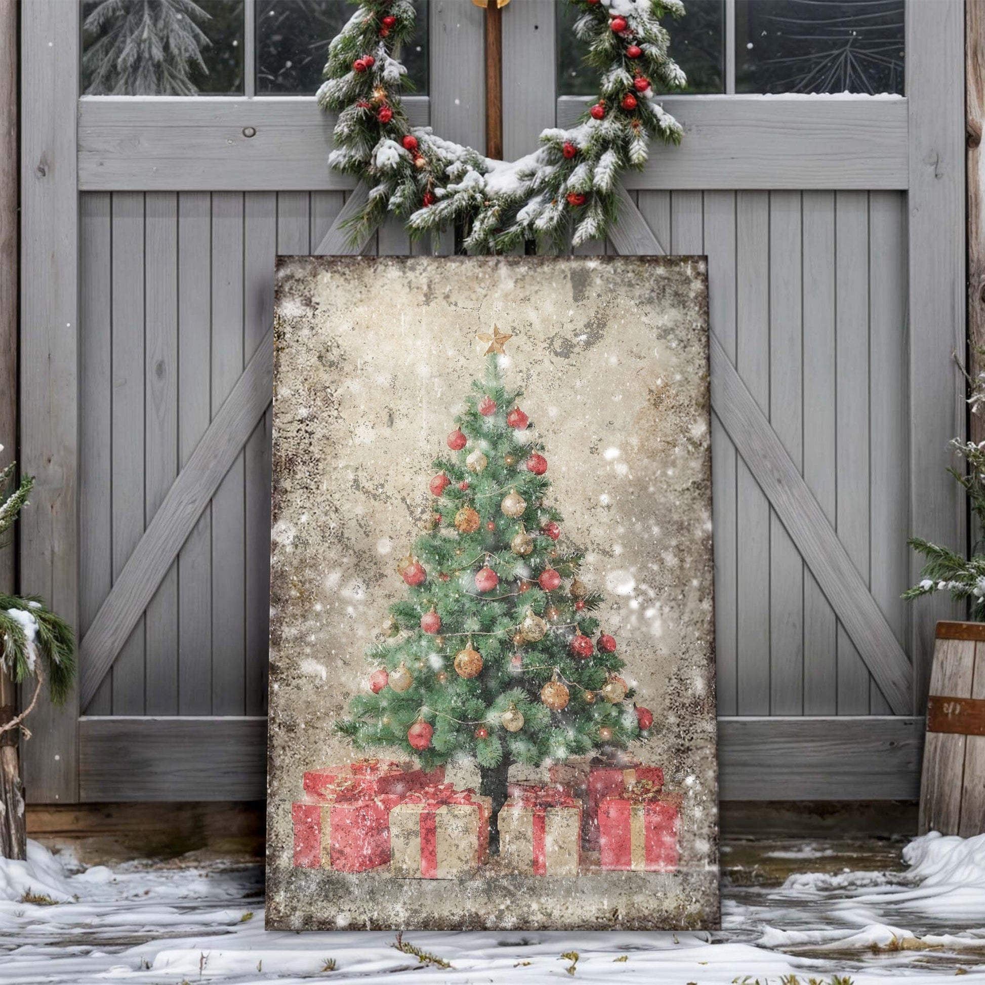 Vintage Christmas Tree With Gifts Wall Art III