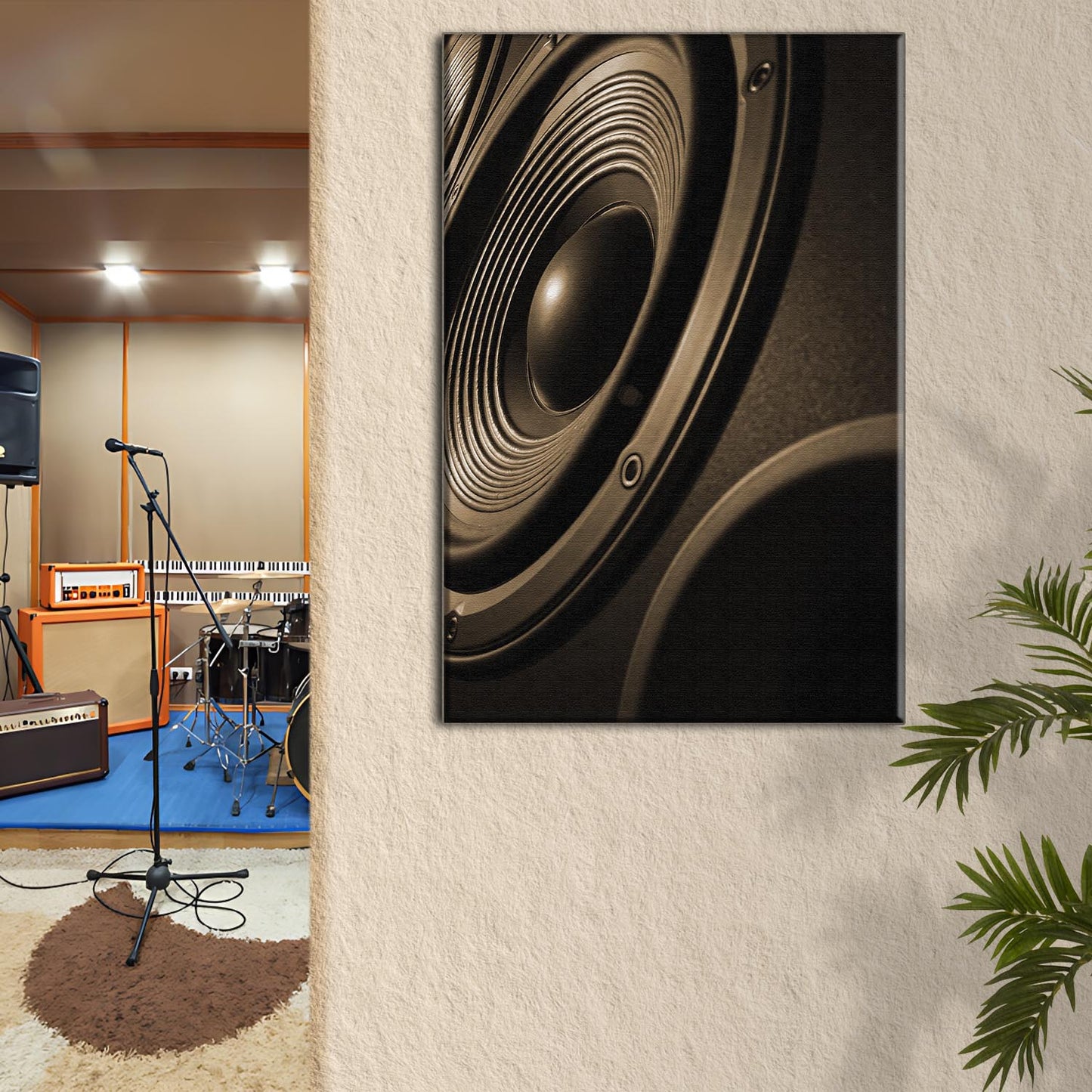 Music Equipment Speakers Sepia Canvas Wall Art