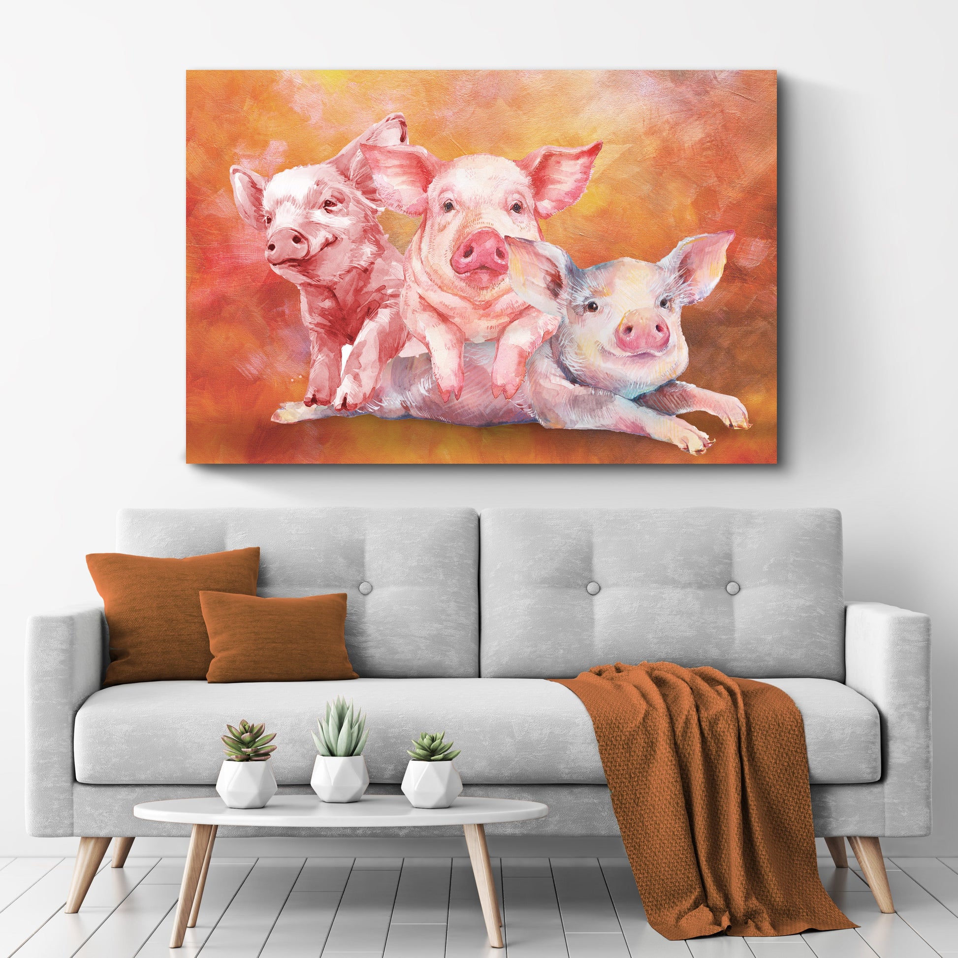 Three Baby Pigs Watercolor Canvas Wall Art