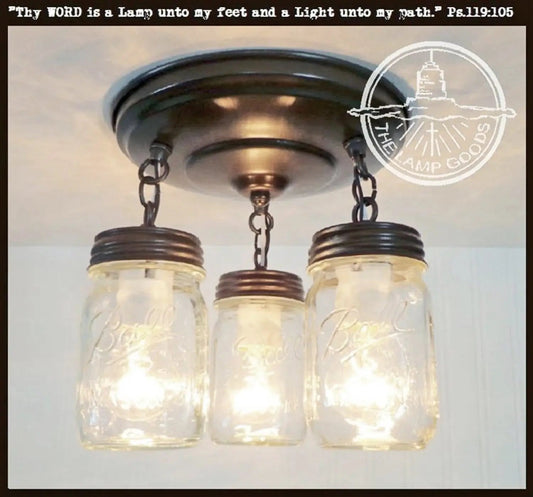 Mason Jar LIGHT FIXTURE New PINT Chain Trio