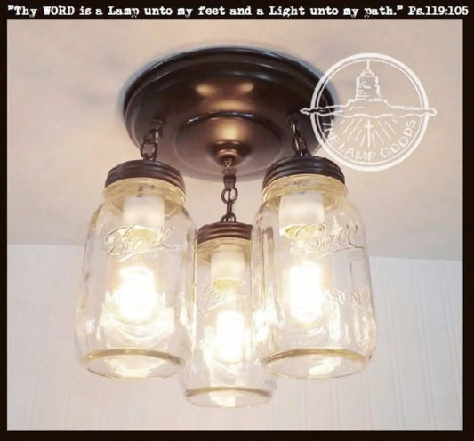 Mason Jar LIGHT FIXTURE New Quart Chain Trio