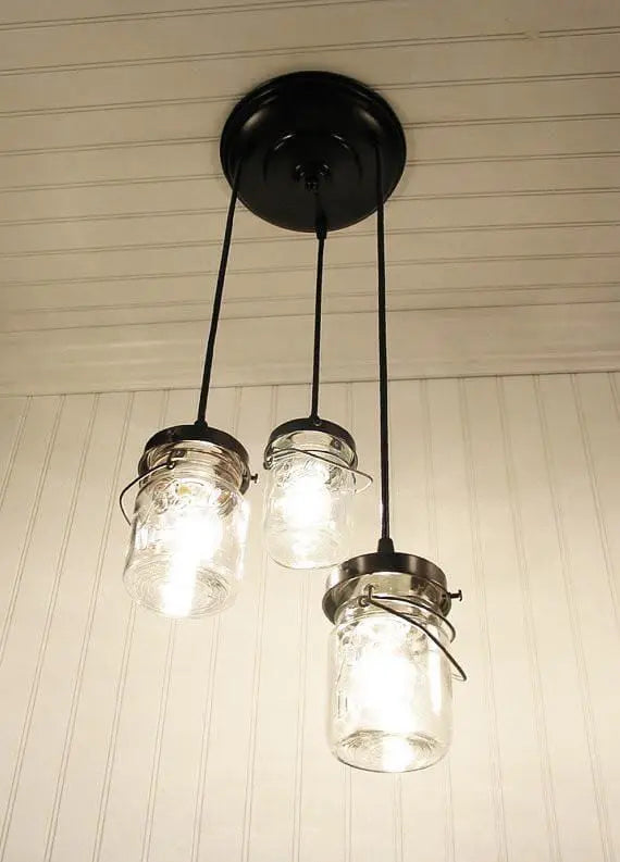Vintage Pint Mason Jar Chandelier Pendant Trio