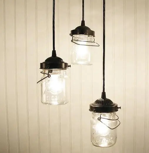 Vintage Pint Mason Jar Chandelier Pendant Trio