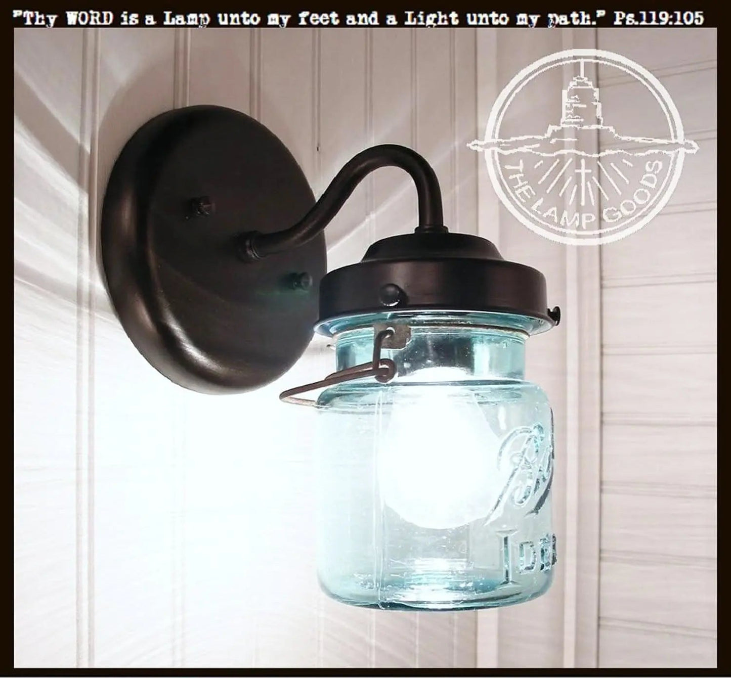 Blue Mason Jar Light Fixture Sconce