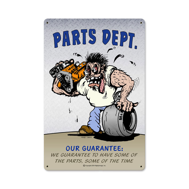 Parts Dept, Automotive, Metal Sign, 12 X 18 Inches
