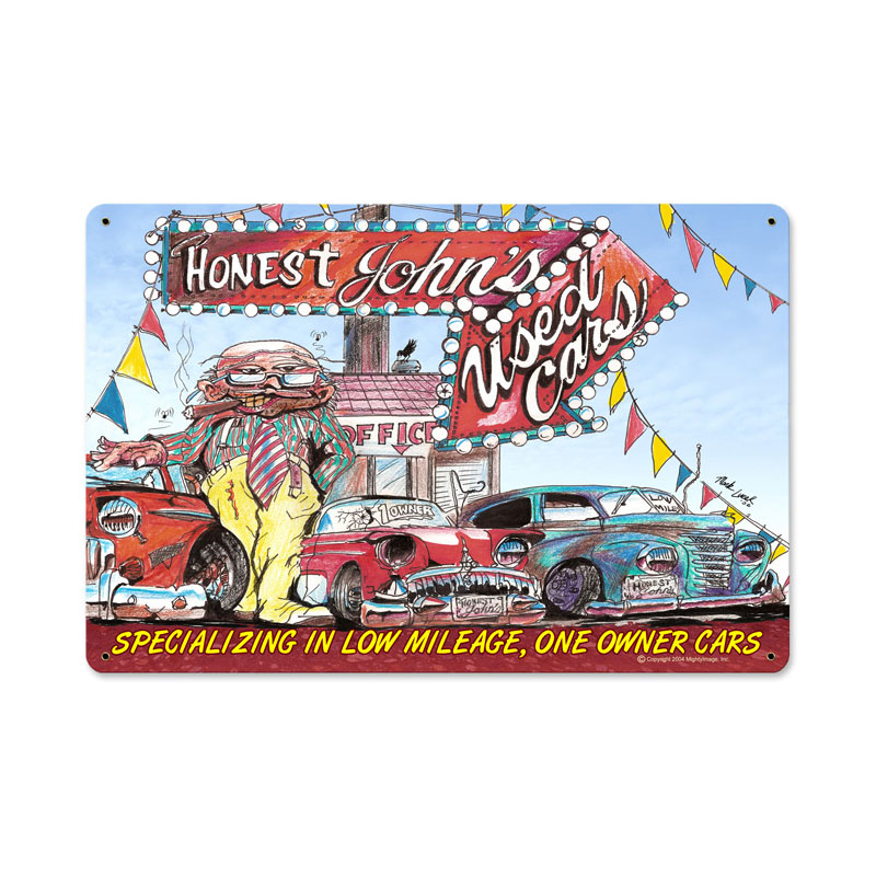 Honest Johns Used Cars, Automotive, Metal Sign, 18 X 12 Inches