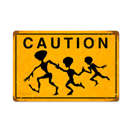 Alien Crossing, Humor, Vintage Metal Sign, 18 X 12 Inches