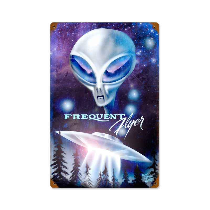 Frequent Flyer, Humor, Vintage Metal Sign, 12 X 18 Inches