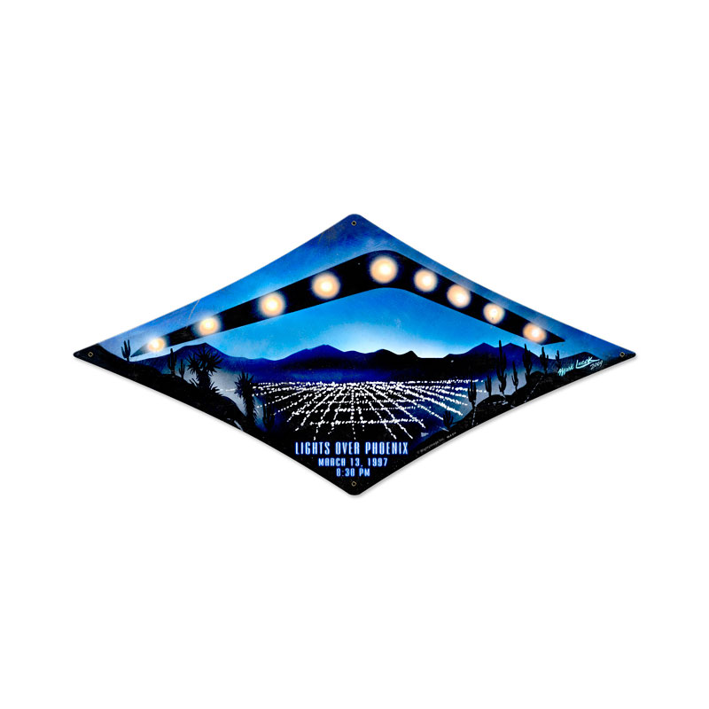 Phoenix Lights, Humor, Diamond Metal Sign, 22 X 14 Inches