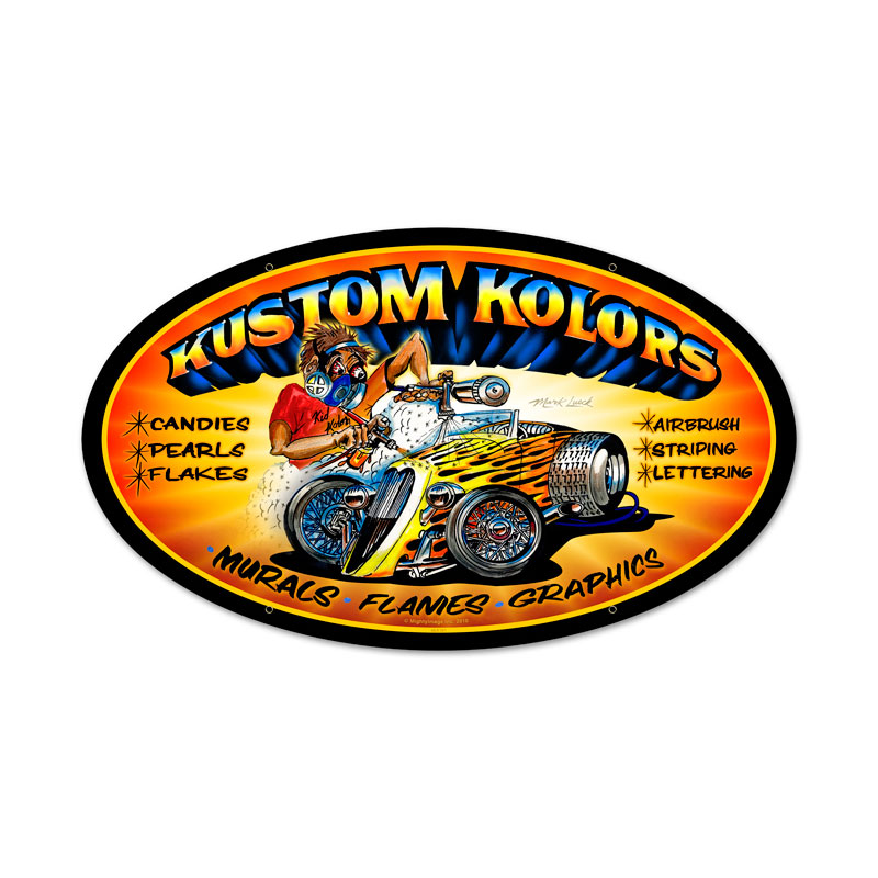 Kustom Kolors, Automotive, Oval Metal Sign, 24 X 14 Inches
